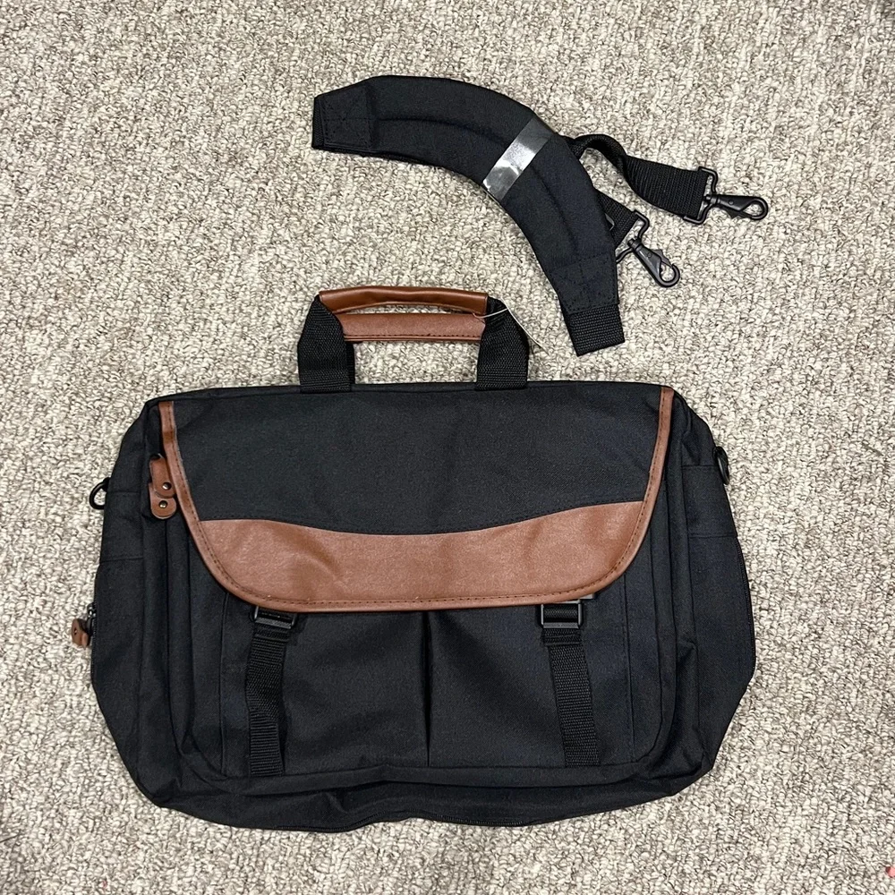 Axiz Group Black Tan Computer Bag / Messenger Removable Shoulder Strap 15”